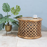 Bristol Carved Round Coffee Table Natural 60x60x40 cm